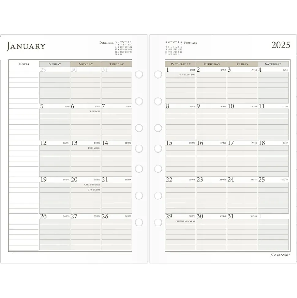 2025 AT-A-GLANCE 5.5" x 8.5" Daily & Monthly Planner Refill Pages, White/Brown (481-225-25)