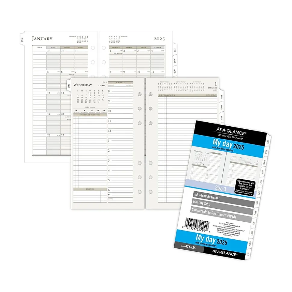 2025 AT-A-GLANCE 6.75" x 3.75" Daily & Monthly Planner Refill, White/Brown (471-225-25)