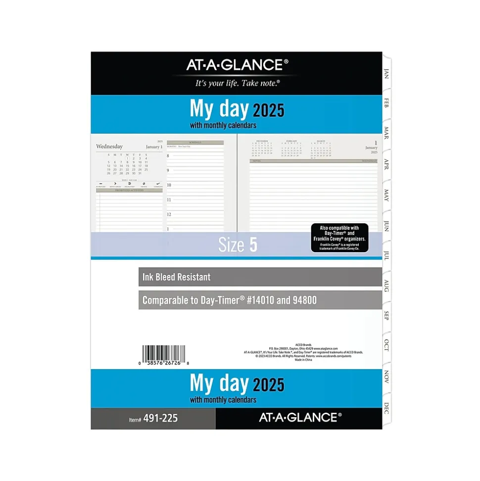2025 AT-A-GLANCE 11" x 8.5" Daily & Monthly Planner Refill, White/Brown (491-225-25)
