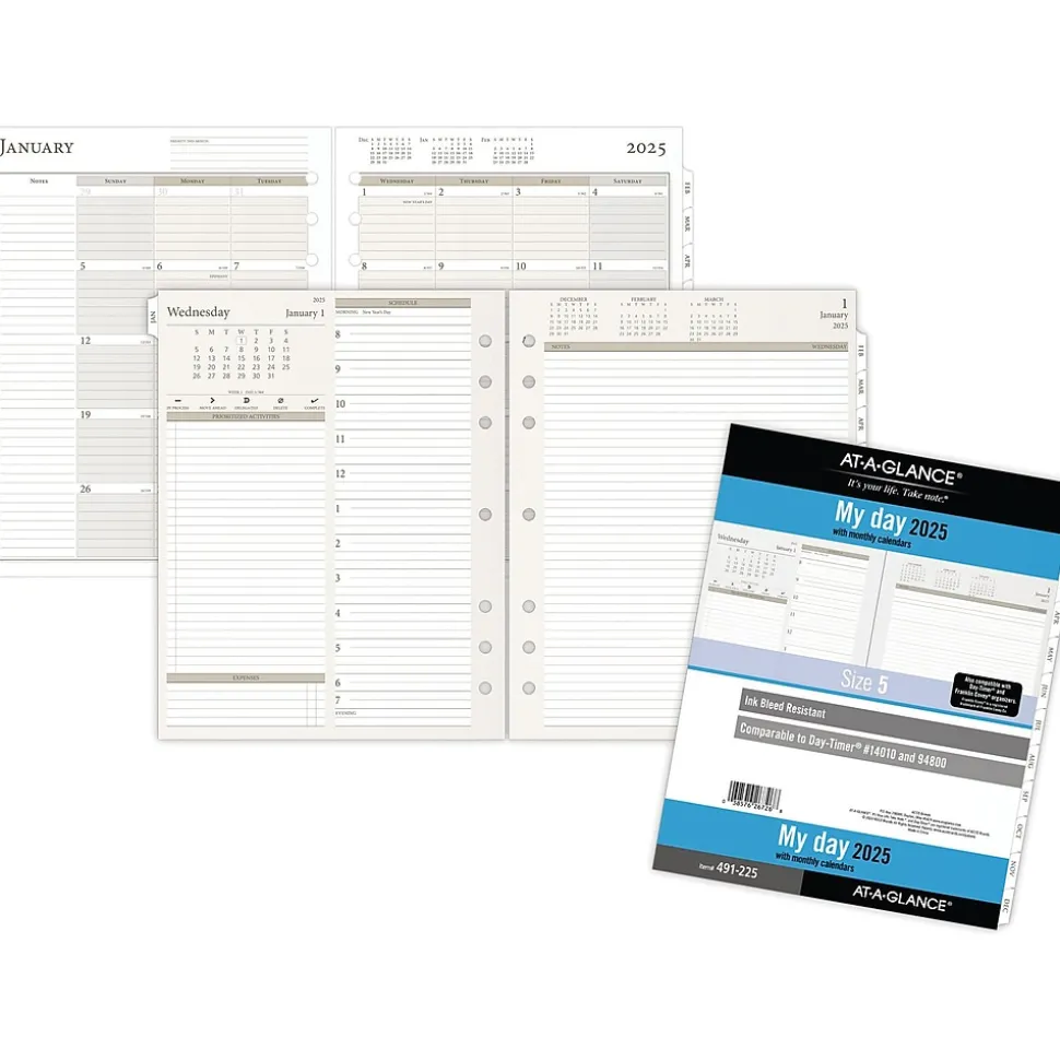 2025 AT-A-GLANCE 11" x 8.5" Daily & Monthly Planner Refill, White/Brown (491-225-25)