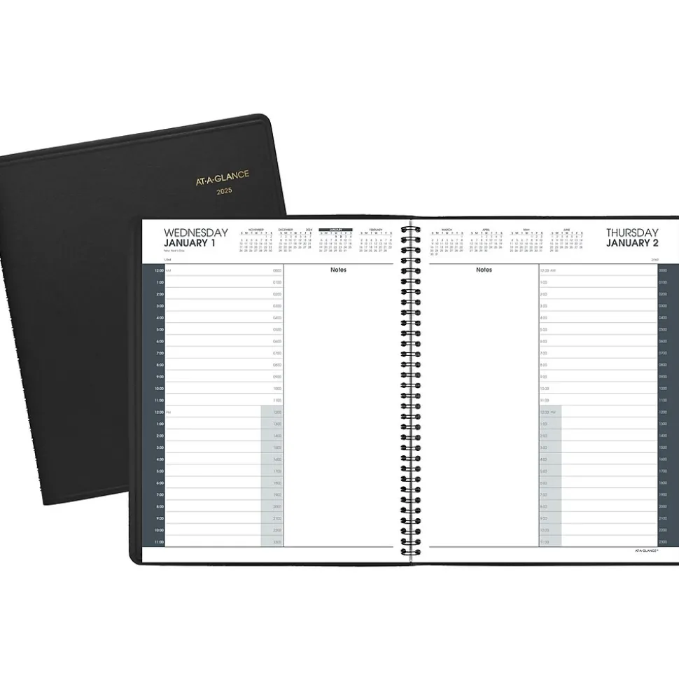 2025 AT-A-GLANCE 8.5" x 11" Daily Appointment Book, Faux Leather Cover, Black (70-214-05-25)