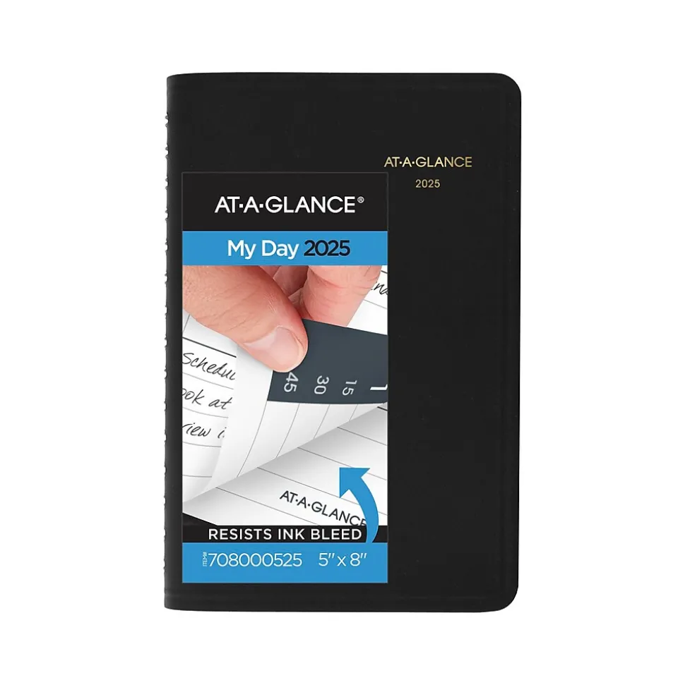2025 AT-A-GLANCE 5" x 8" Daily Appointment Book Planner, Faux Leather Cover, Black (70-800-05-25)