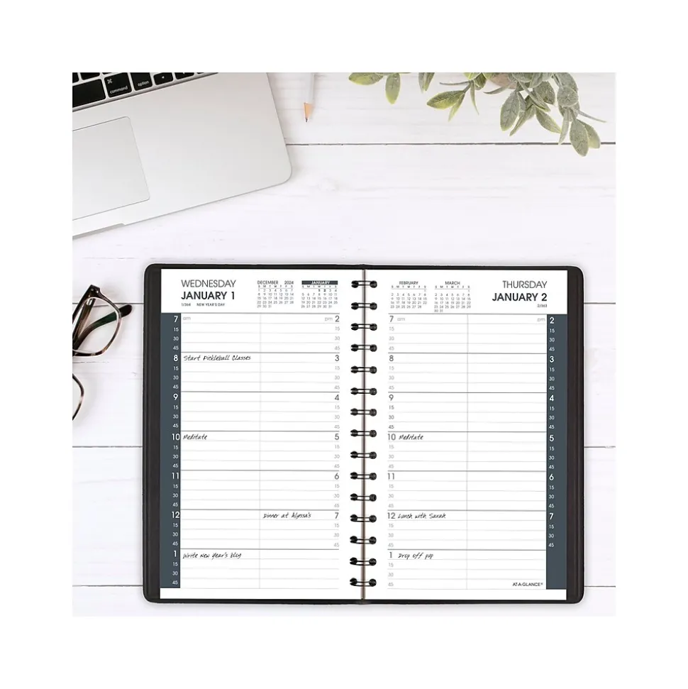 2025 AT-A-GLANCE 5" x 8" Daily Appointment Book Planner, Faux Leather Cover, Black (70-800-05-25)