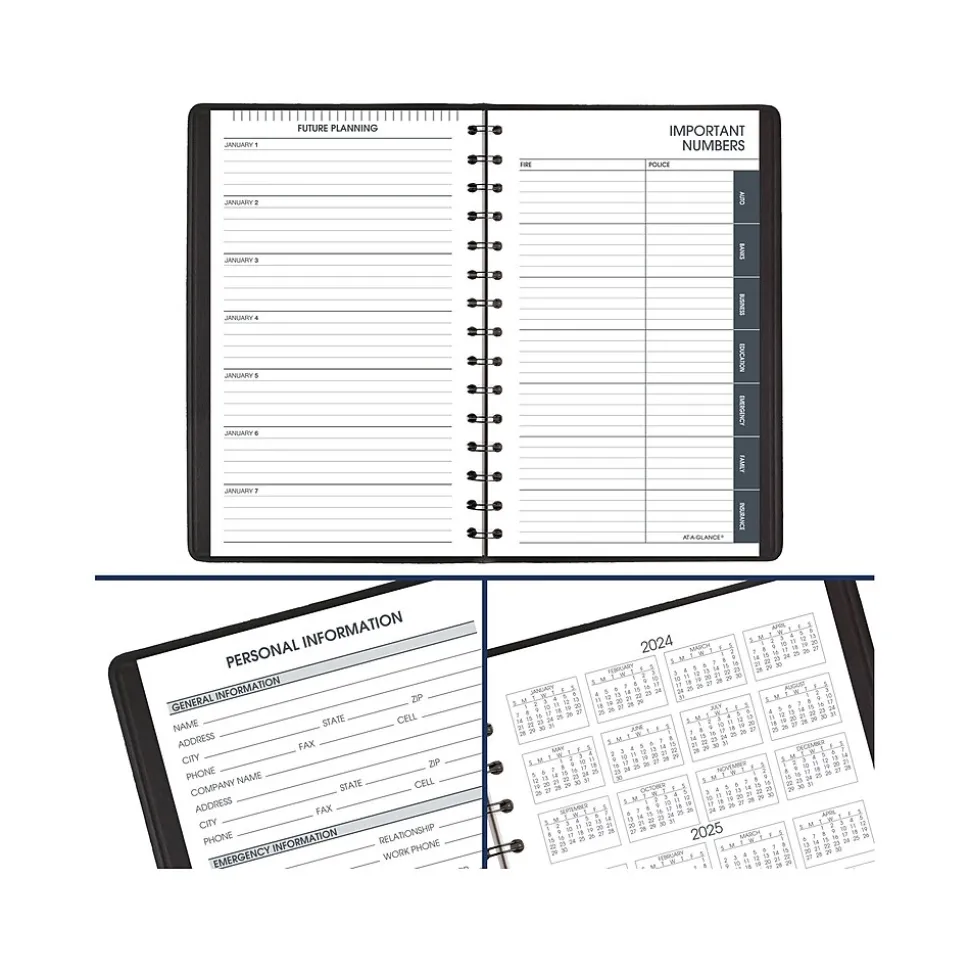 2025 AT-A-GLANCE 5" x 8" Daily Appointment Book Planner, Faux Leather Cover, Black (70-800-05-25)