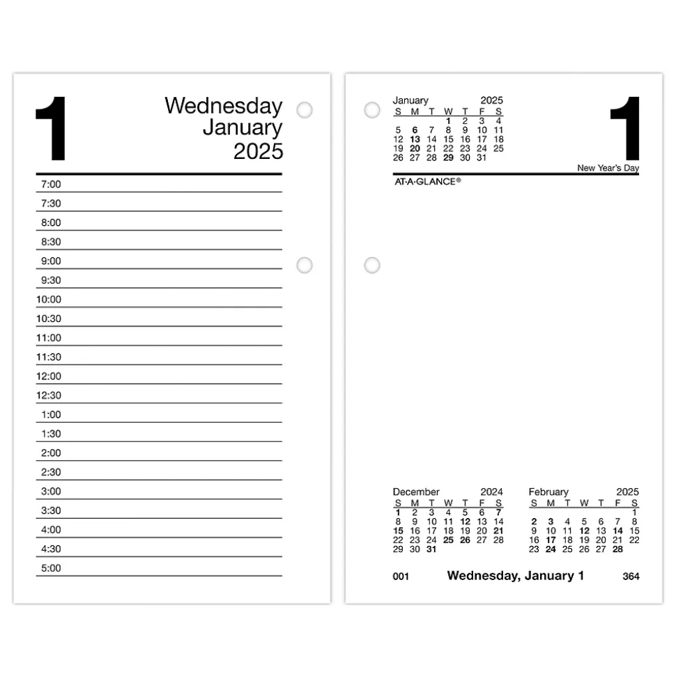 2025 AT-A-GLANCE 6" x 3.5" Daily Calendar Refill Pages, White (E717-50-25)