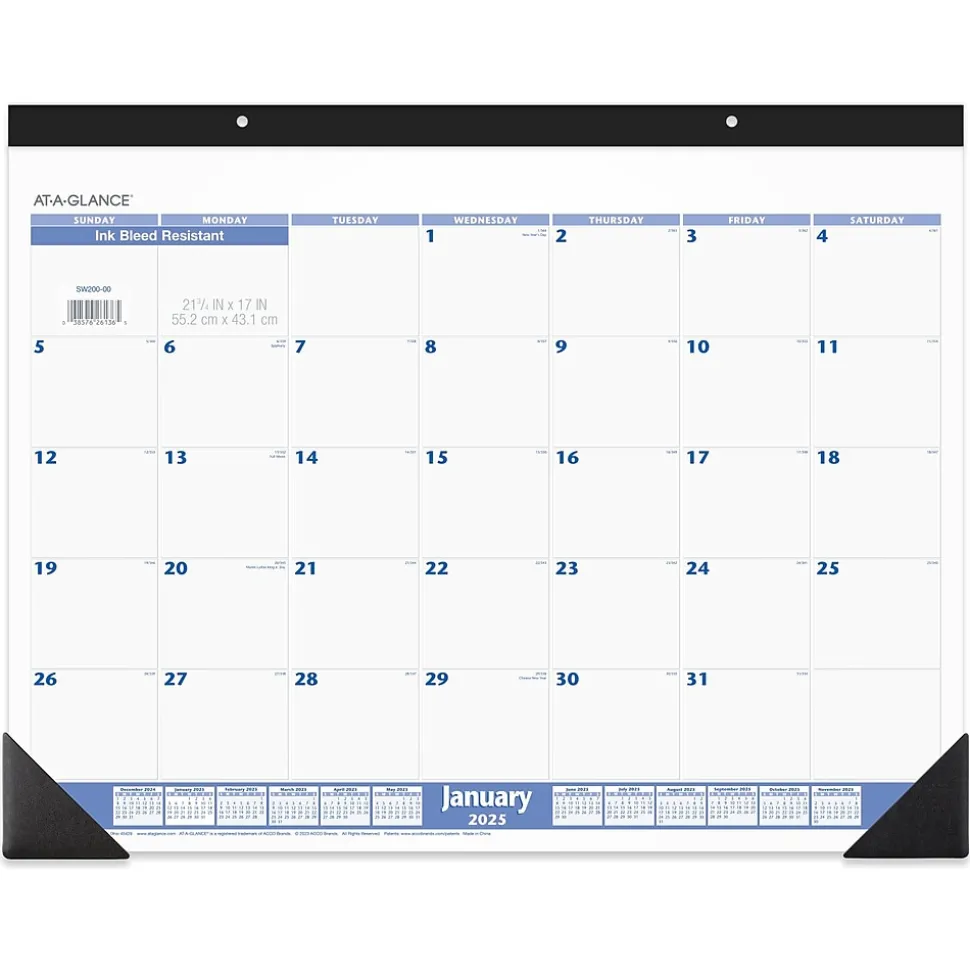 2025 AT-A-GLANCE 21.75" x 17" Monthly Desk Pad Calendar, White/Blue (SW200-00-25)