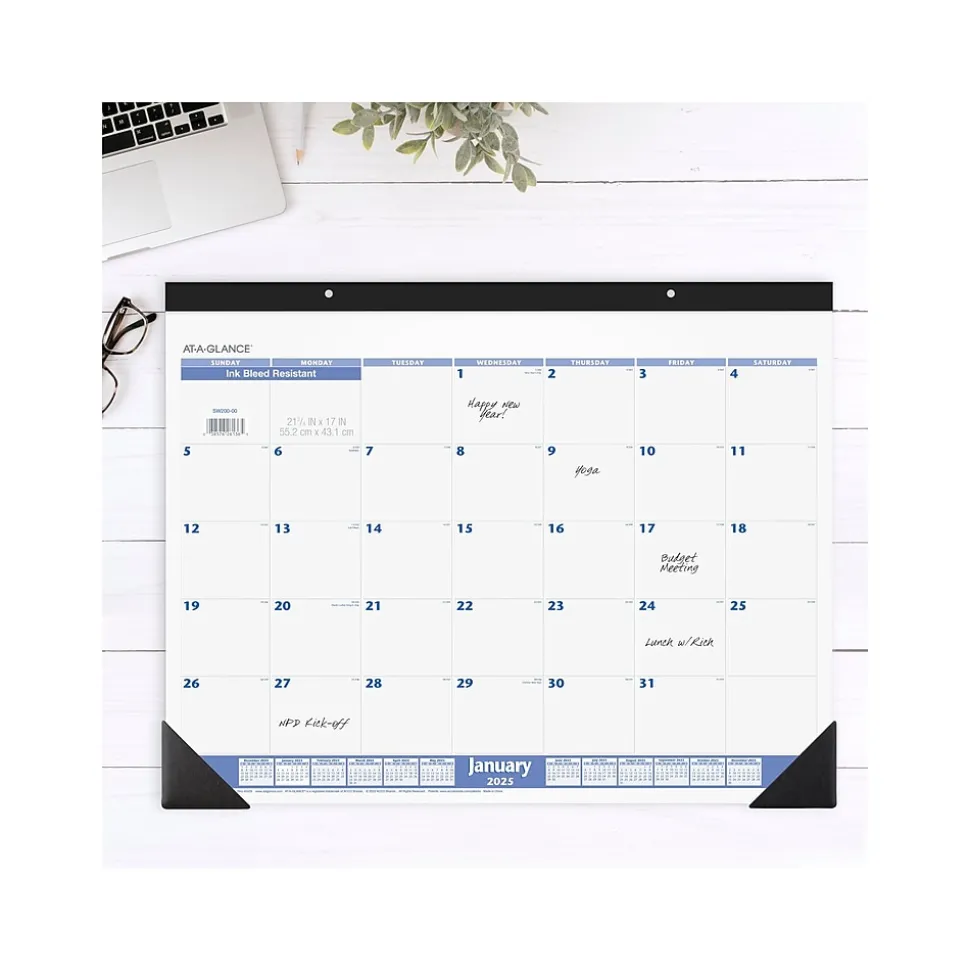 2025 AT-A-GLANCE 21.75" x 17" Monthly Desk Pad Calendar, White/Blue (SW200-00-25)