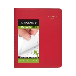 2025 AT-A-GLANCE 9" x 11" Monthly Planner, Faux Leather Cover, Red (70-250-13-25)