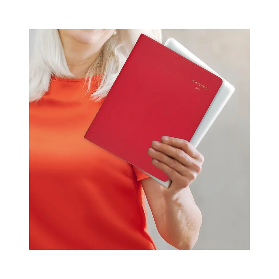 2025 AT-A-GLANCE 9" x 11" Monthly Planner, Faux Leather Cover, Red (70-250-13-25)