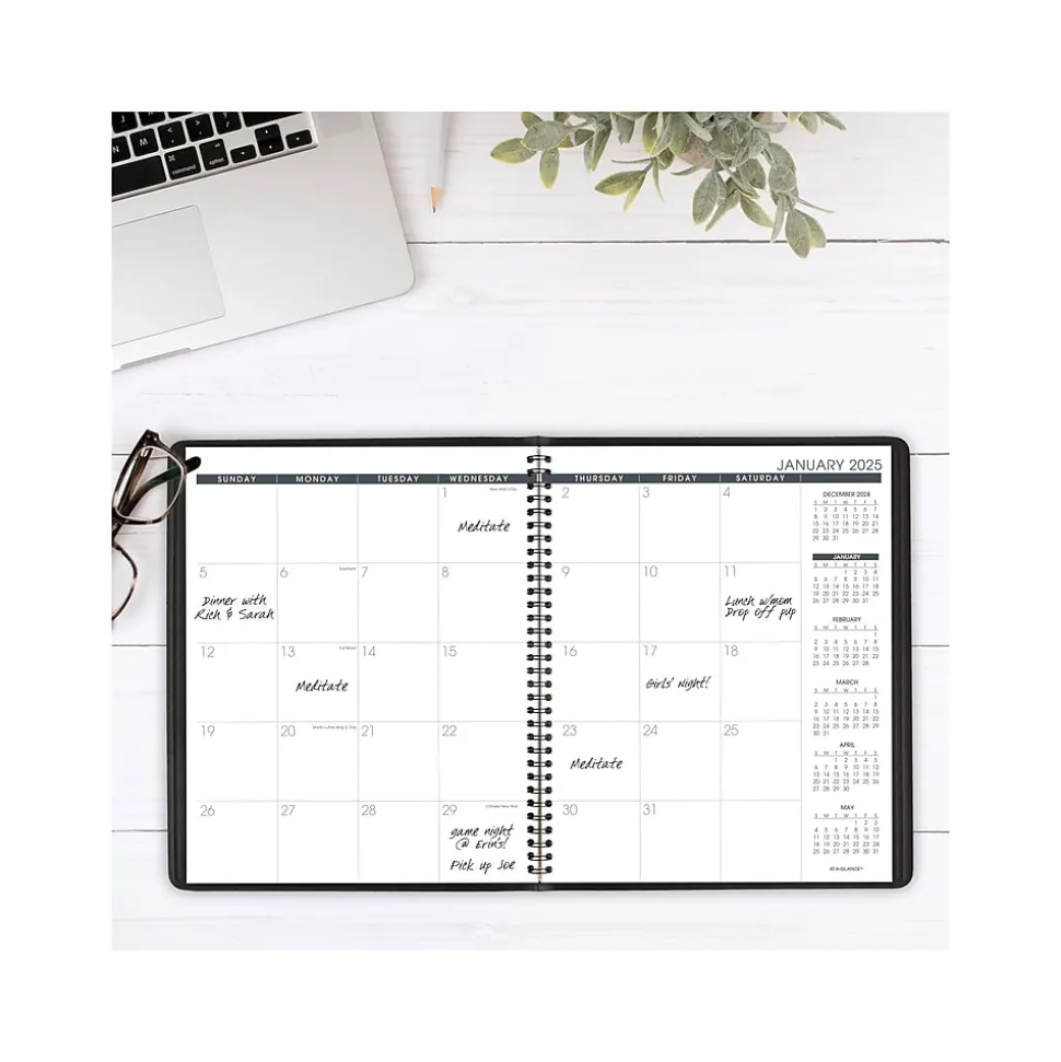 2025 AT-A-GLANCE 9" x 11" Monthly Planner, Faux Leather Cover, Black (70-260-05-25)