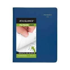 2025-2026 AT-A-GLANCE 9" x 11" Monthly Planner, Faux Leather Cover, Blue (70-250-20-25)