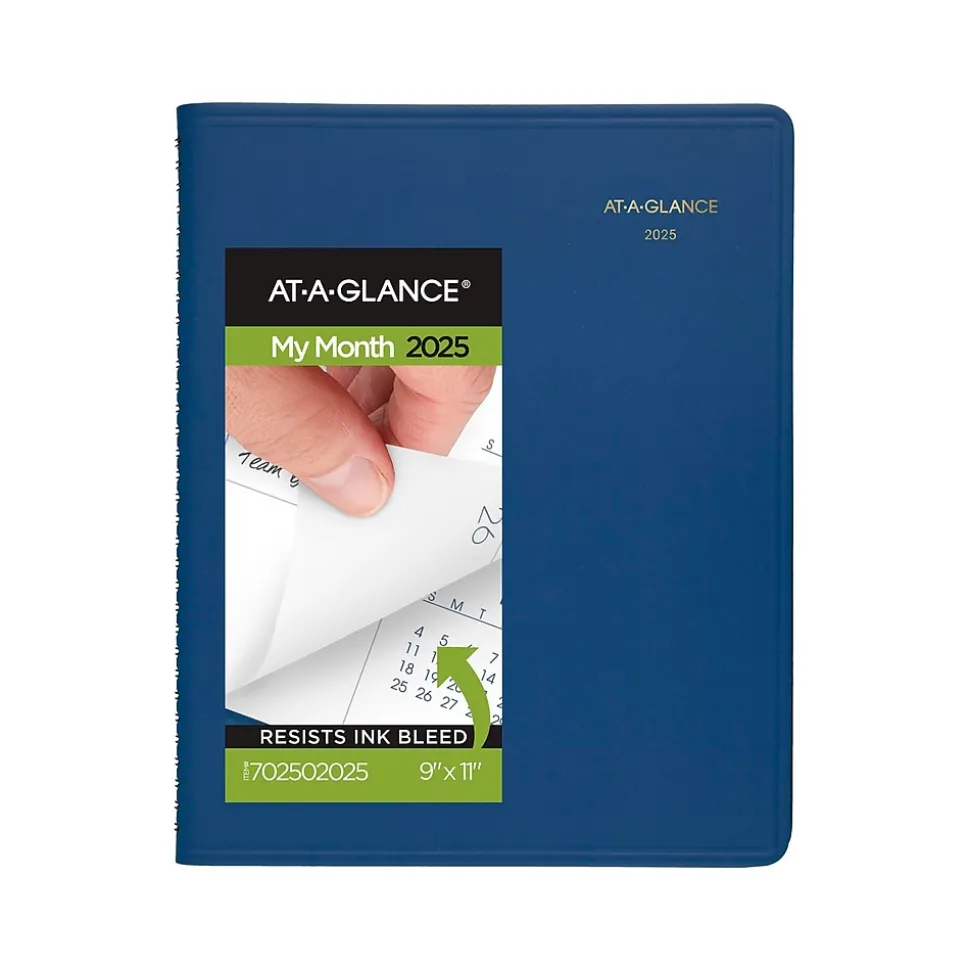 2025-2026 AT-A-GLANCE 9" x 11" Monthly Planner, Faux Leather Cover, Blue (70-250-20-25)