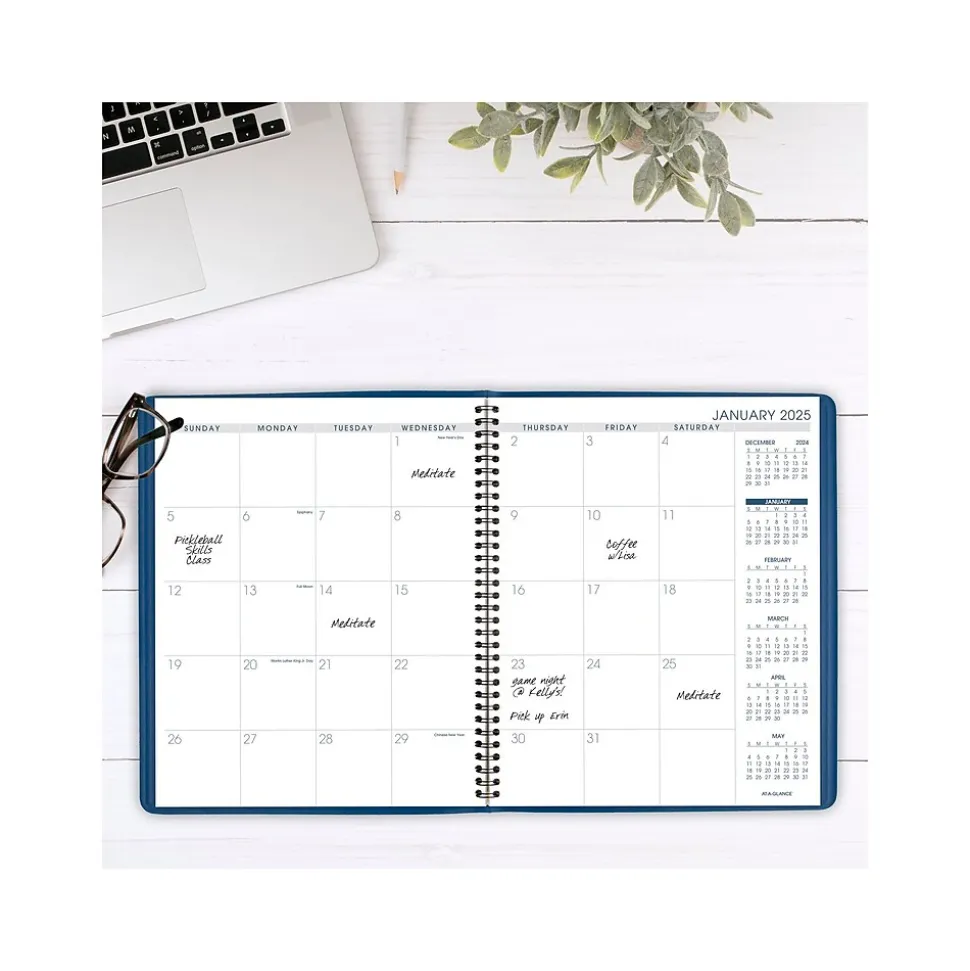2025-2026 AT-A-GLANCE 9" x 11" Monthly Planner, Faux Leather Cover, Blue (70-250-20-25)