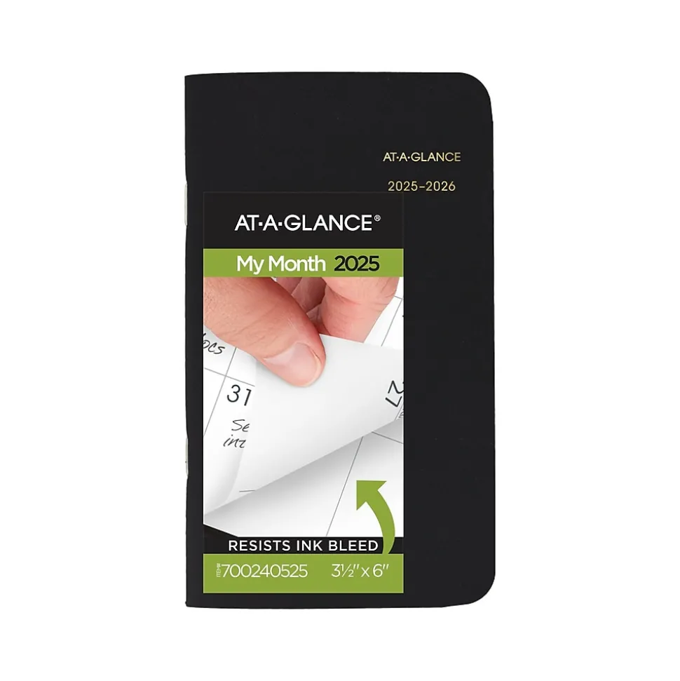 2025-2026 AT-A-GLANCE 3.5" x 6" Monthly Planner, Faux Leather Cover, Black (70-024-05-25)