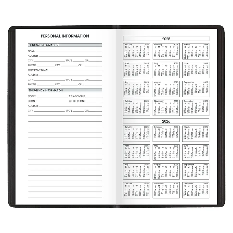 2025-2026 AT-A-GLANCE 3.5" x 6" Monthly Planner, Faux Leather Cover, Black (70-024-05-25)