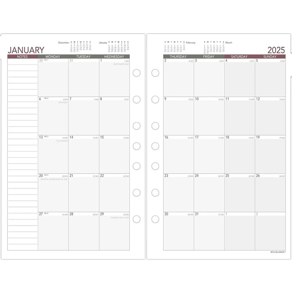 2025 AT-A-GLANCE 5.5" x 8.5" Monthly Planner Refill Pages, White/Gray (061-685Y-25)