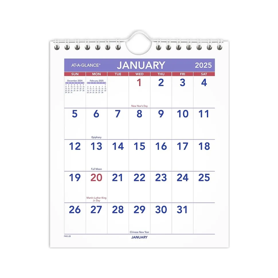 2025 AT-A-GLANCE 6.5" x 7.5" Monthly Wall Calendar, White/Purple (PM5-28-25)