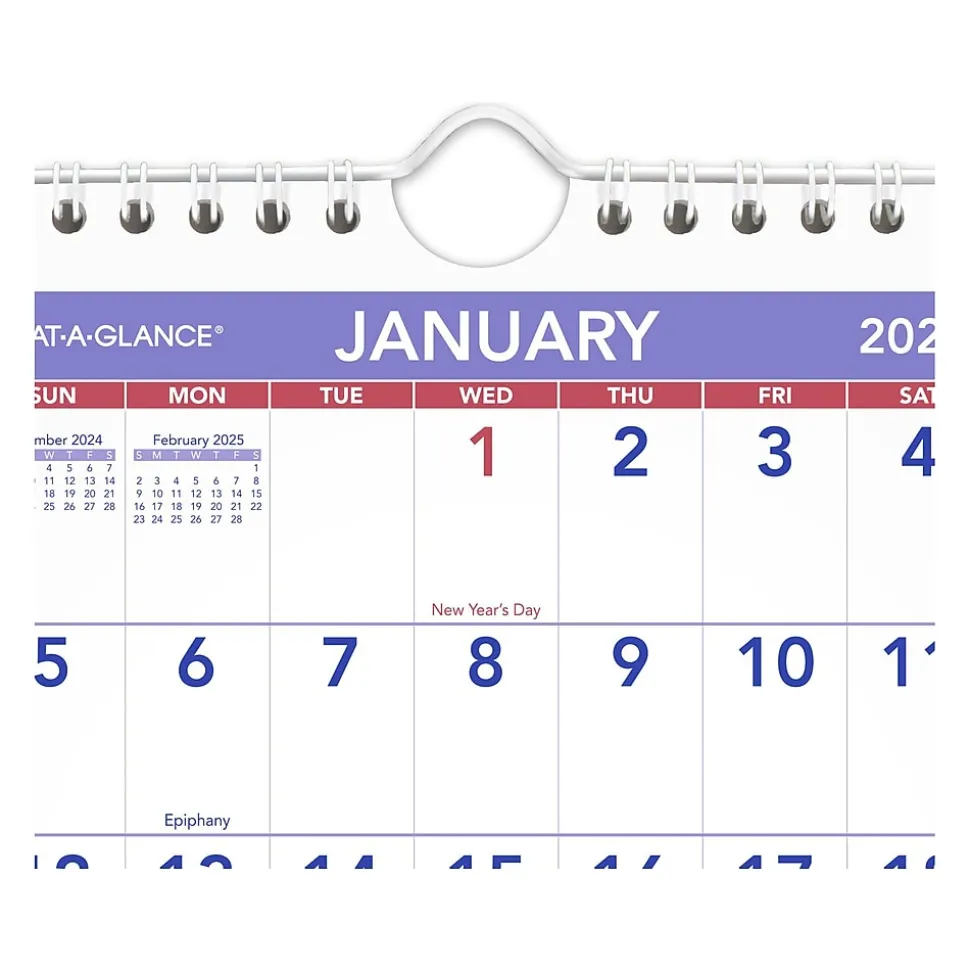 2025 AT-A-GLANCE 6.5" x 7.5" Monthly Wall Calendar, White/Purple (PM5-28-25)