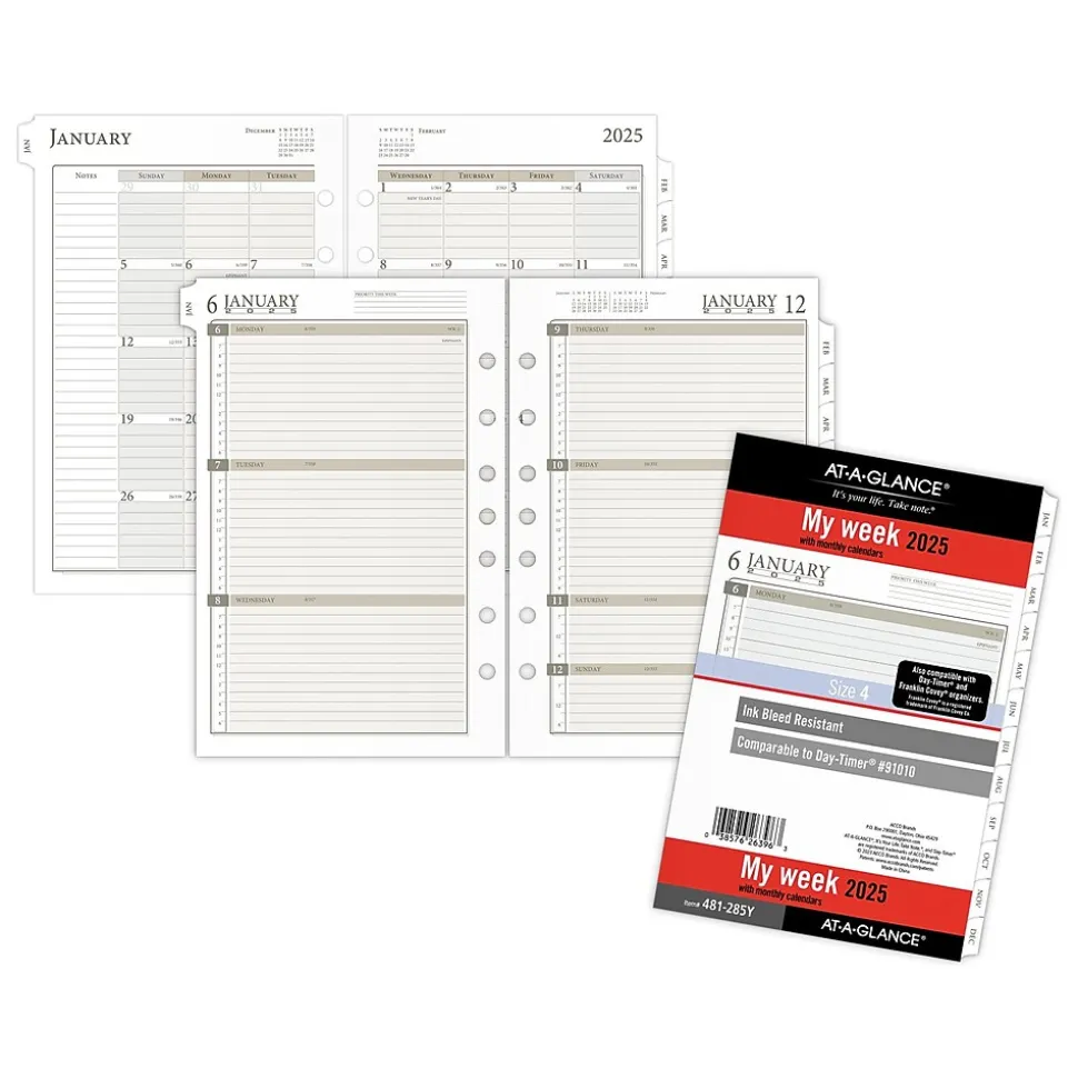 2025 AT-A-GLANCE 8.5" x 5.5" Weekly & Monthly Planner Refill, White/Brown (481-285Y-25)
