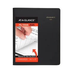 2025 AT-A-GLANCE 8.25" x 11" Weekly Appointment Book, Faux Leather Cover, Black (70-950-05-25)