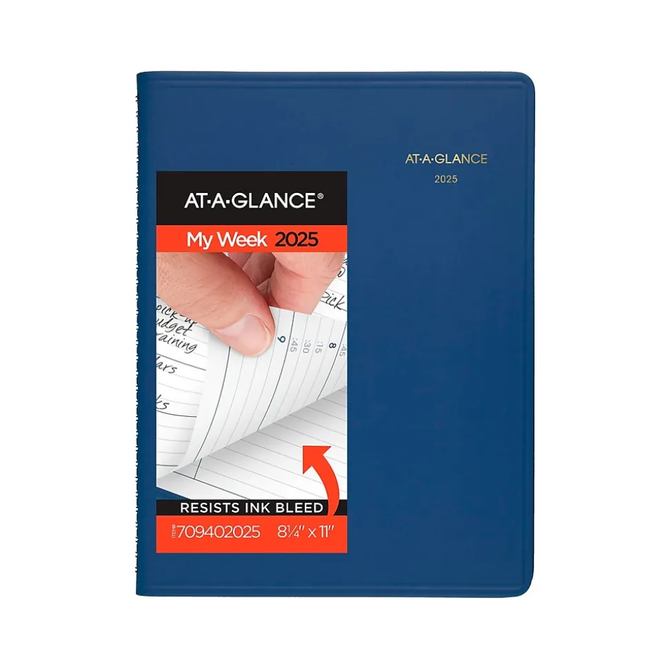 2025 AT-A-GLANCE 8.25" x 11" Weekly Appointment Book, Faux Leather Cover, Blue (70-940-20-25)