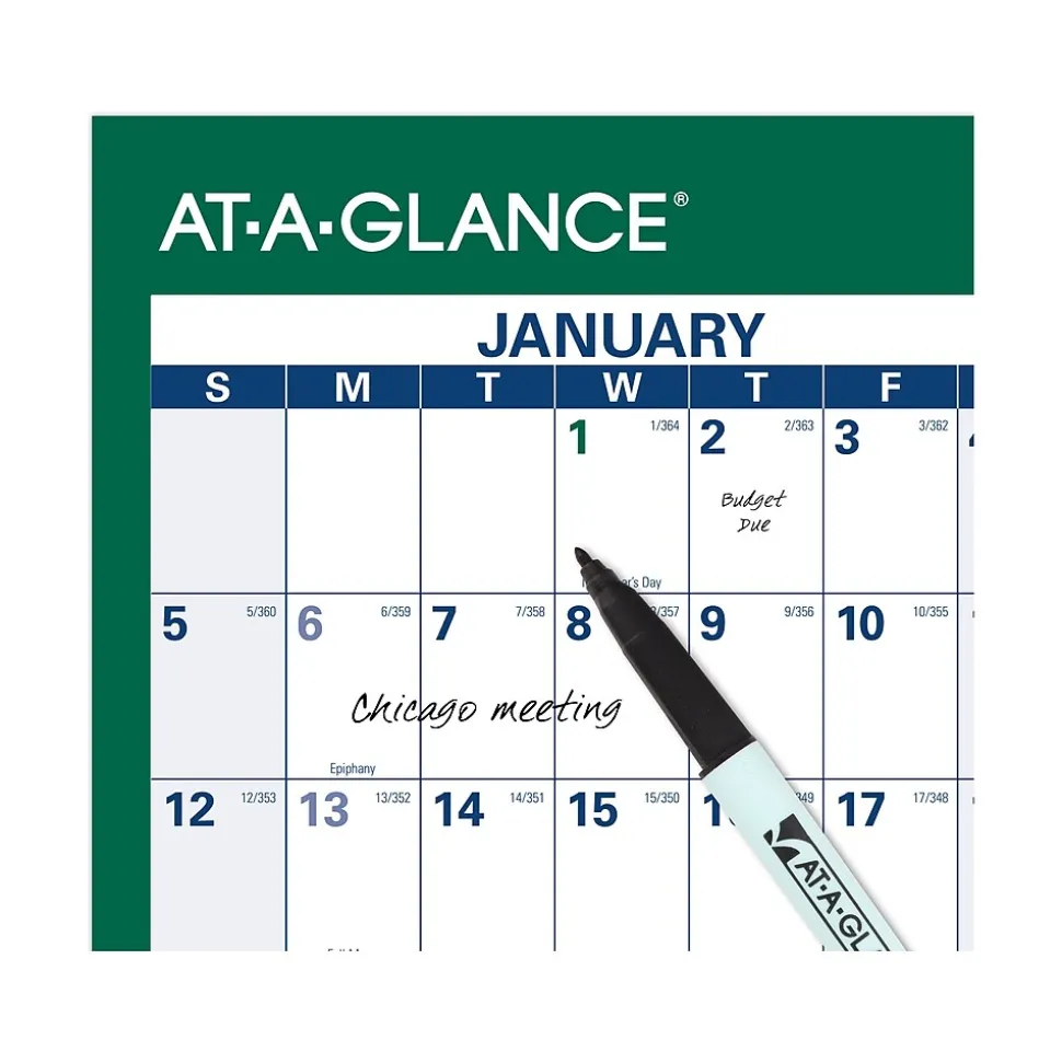 2025 AT-A-GLANCE 32" x 48" Yearly Dry Erase Wall Calendar, Reversible, White/Green (PM310-28-25)