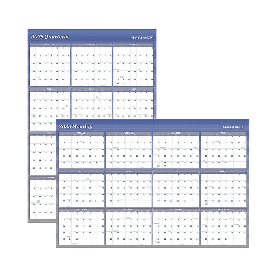2025 AT-A-GLANCE 48" x 32" Yearly Dry Erase Wall Calendar, Reversible, White/Blue (A1152-25)