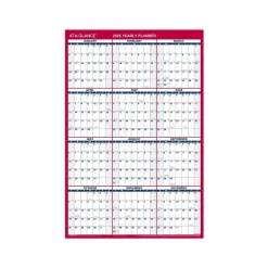2025 AT-A-GLANCE 36" x 24" Yearly Dry Erase Wall Calendar, Reversible, White/Red (PM26-28-25)