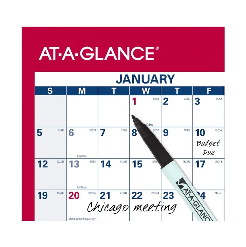 2025 AT-A-GLANCE 36" x 24" Yearly Dry Erase Wall Calendar, Reversible, White/Red (PM26-28-25)