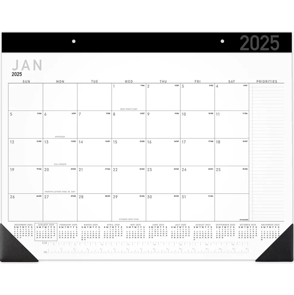 2025 AT-A-GLANCE Contemporary 21.75" x 17" Monthly Desk Pad Calendar, White/Black (SK24X-00-25)