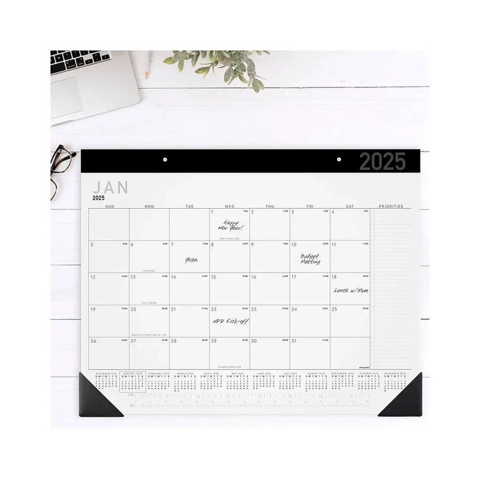 2025 AT-A-GLANCE Contemporary 21.75" x 17" Monthly Desk Pad Calendar, White/Black (SK24X-00-25)