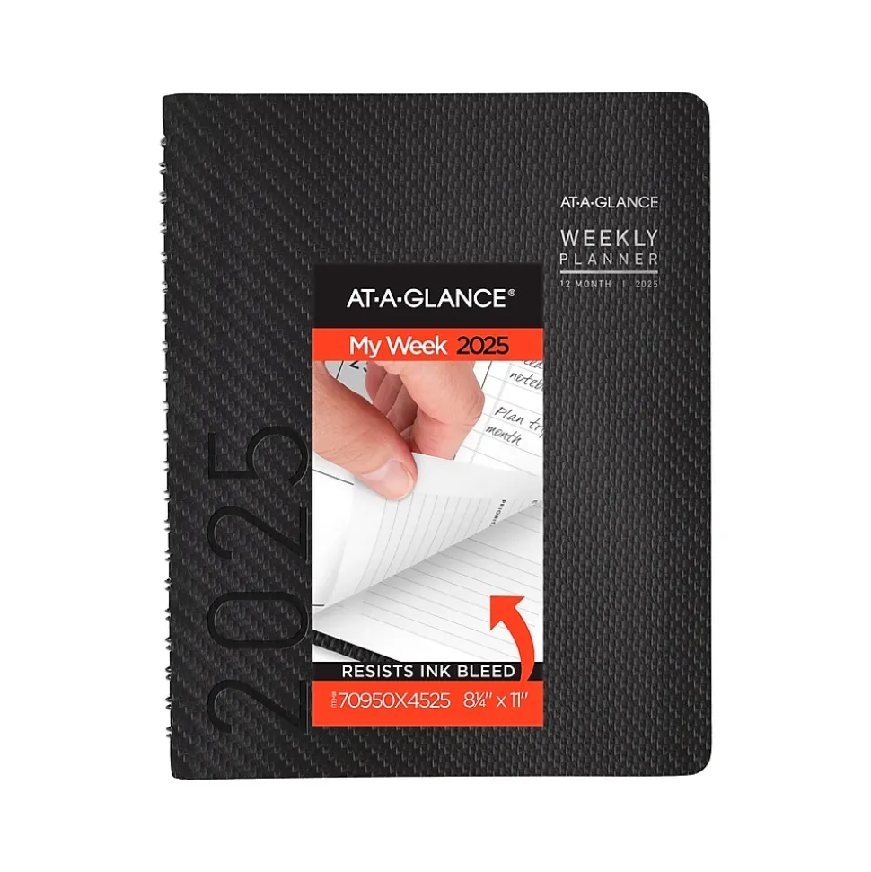 2025 AT-A-GLANCE Contemporary 8.25" x 11" Weekly & Monthly Planner, Faux Leather Cover, Charcoal (70-950X-45-25)