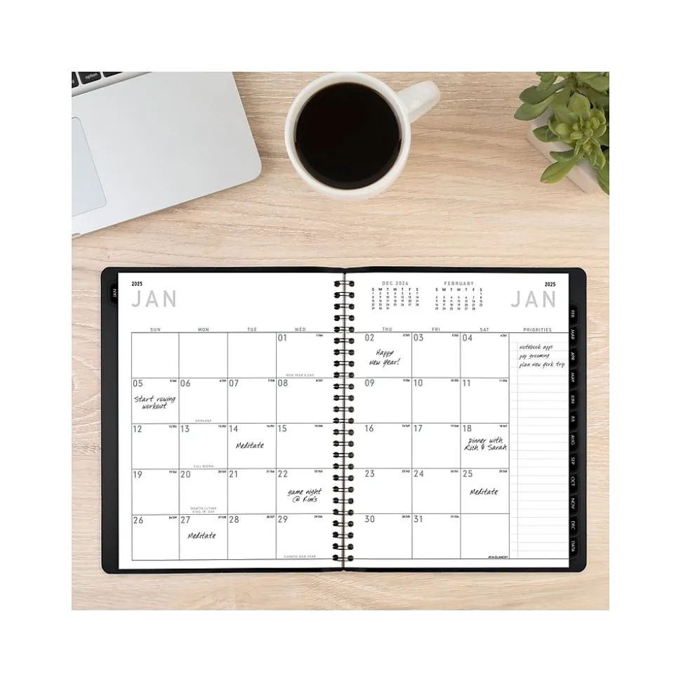 2025 AT-A-GLANCE Contemporary 7" x 8.75" Monthly Planner, Faux Leather Cover, Black (70-120X-05-25)
