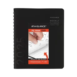 2025 AT-A-GLANCE Contemporary 7" x 8.75" Weekly & Monthly Planner, Faux Leather Cover, Black (70-545X-05-25)