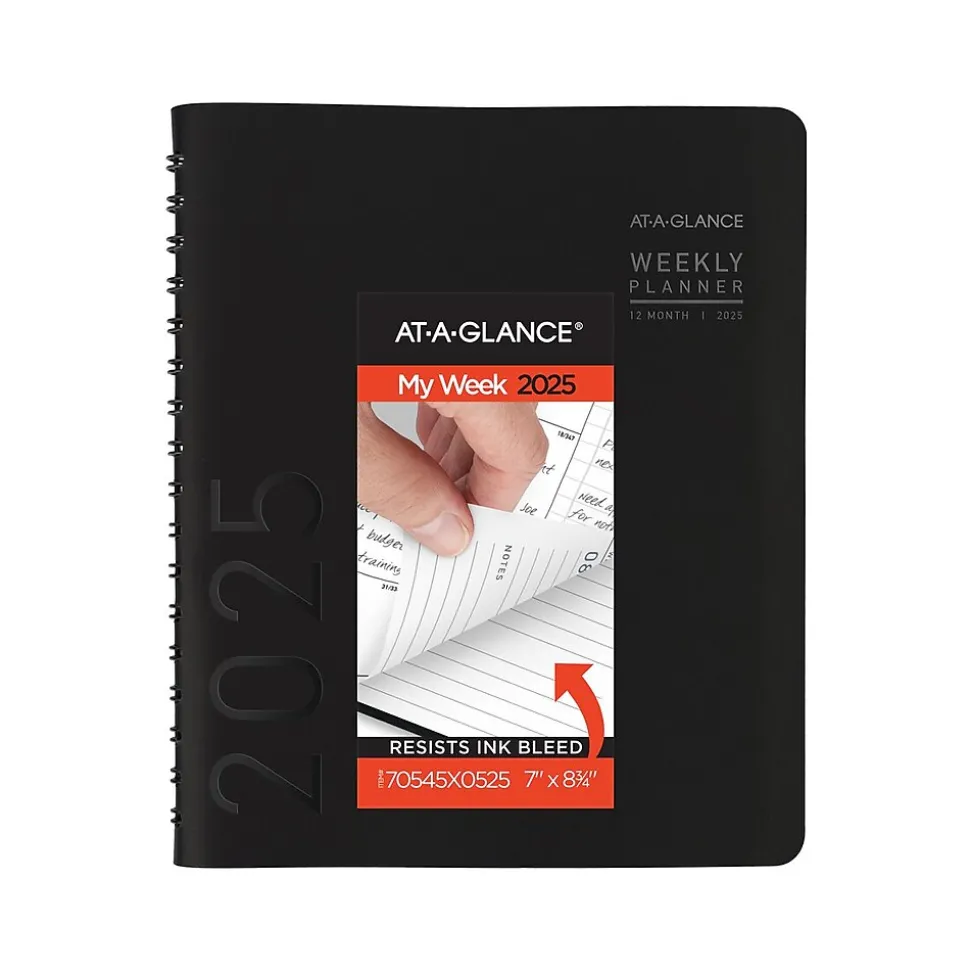 2025 AT-A-GLANCE Contemporary 7" x 8.75" Weekly & Monthly Planner, Faux Leather Cover, Black (70-545X-05-25)