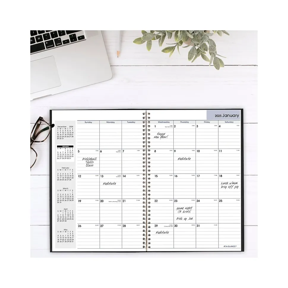 2025 AT-A-GLANCE DayMinder 8" x 12" Monthly Planner, Faux Leather Cover, Black (SK2-00-25)