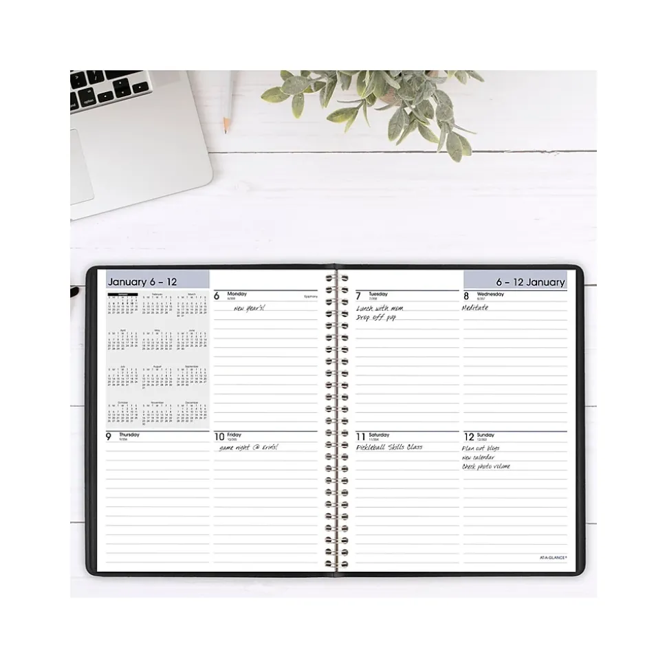 2025 AT-A-GLANCE DayMinder 7" x 8.75" Weekly Planner, Faux Leather Cover, Black (G535-00-25)