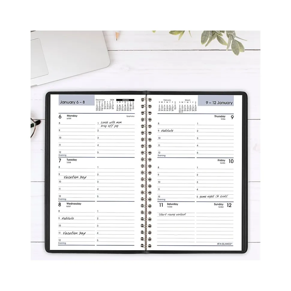 2025 AT-A-GLANCE DayMinder 5" x 8" Weekly Appointment Book, Faux Leather Cover, Black (G200-00-25)