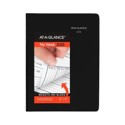 2025 AT-A-GLANCE DayMinder 8" x 11" Weekly Appointment Book, Faux Leather Cover, Black (G520-00-25)