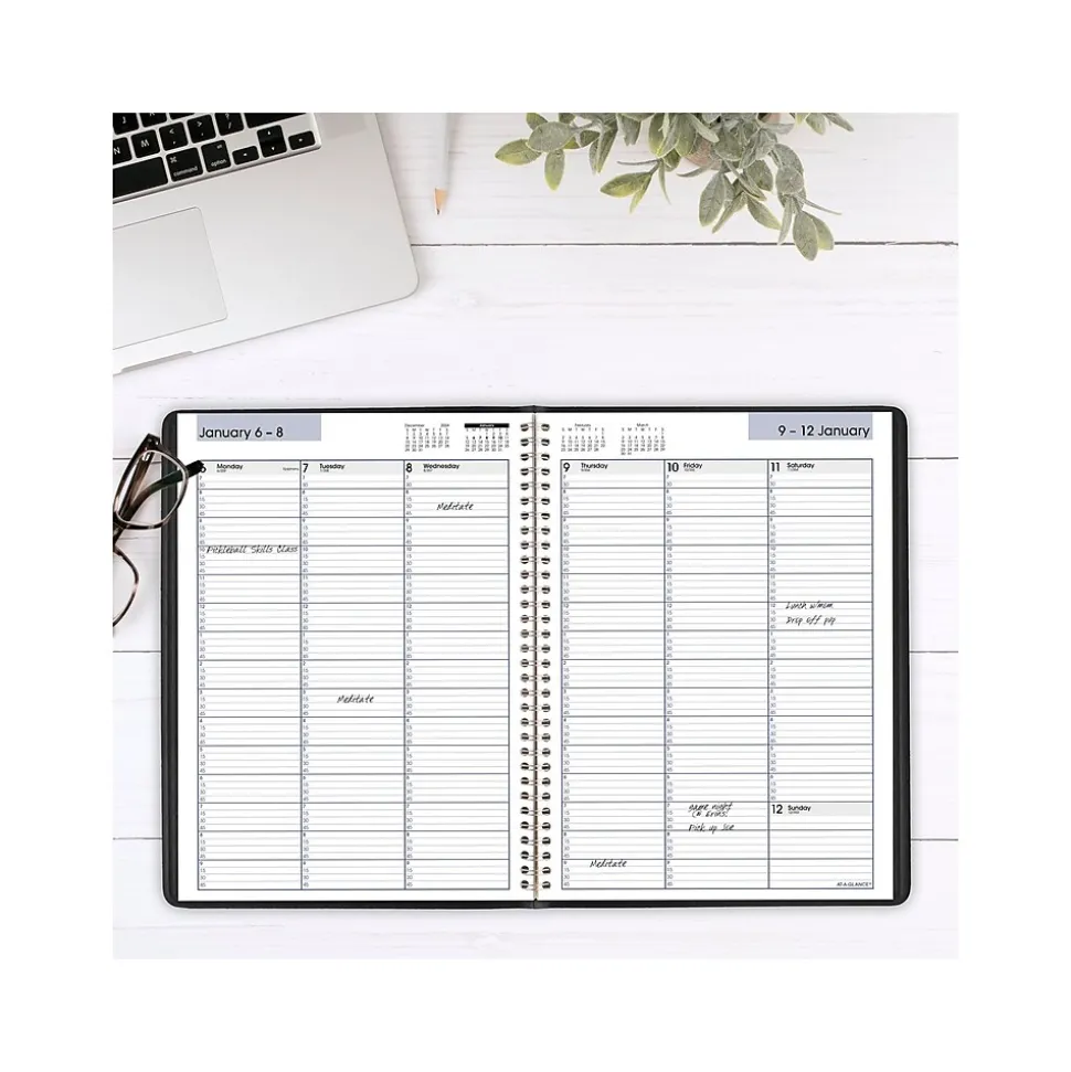2025 AT-A-GLANCE DayMinder 8" x 11" Weekly Appointment Book, Faux Leather Cover, Black (G520-00-25)