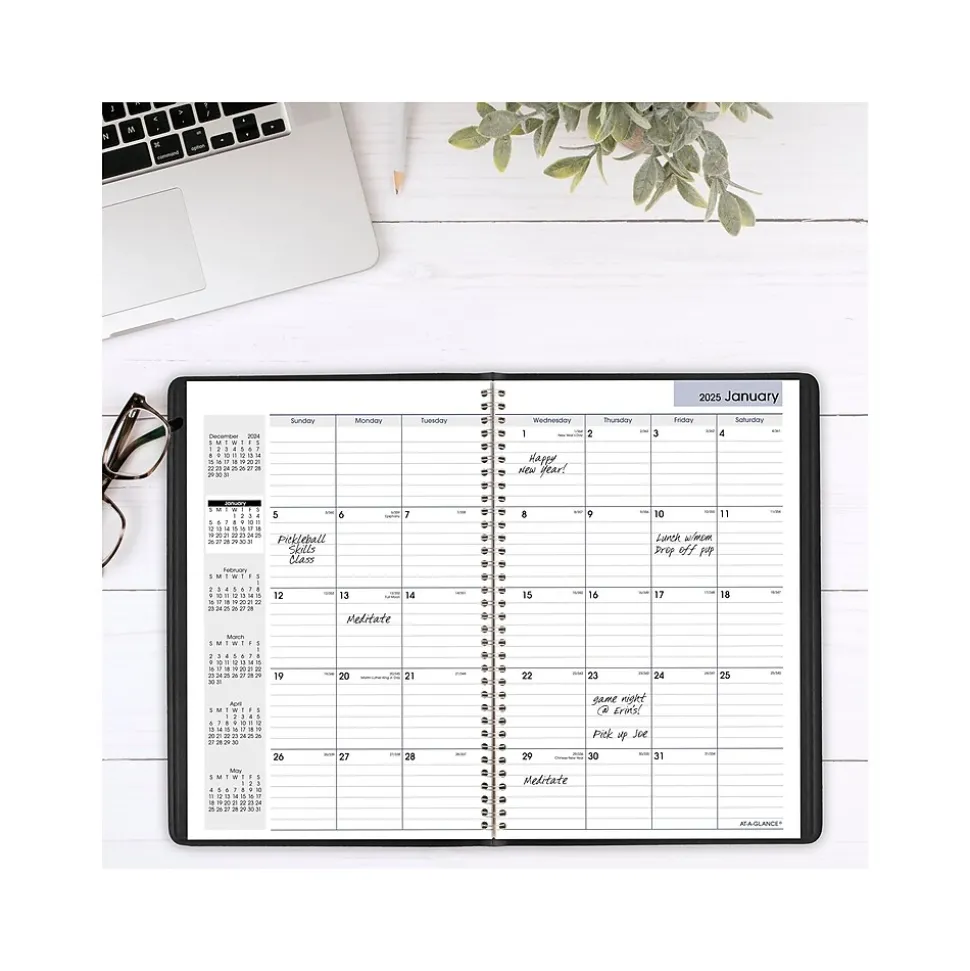 2025 AT-A-GLANCE DayMinder 8" x 12" Monthly Planner, Faux Leather Cover, Black (G470-00-25)