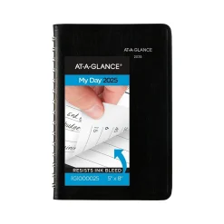 2025 AT-A-GLANCE DayMinder 5" x 8" Daily Appointment Book, Faux Leather Cover, Black (G100-00-25)