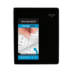 2025 AT-A-GLANCE DayMinder 8" x 11" 4-Person Daily Appointment Book, Faux Leather Cover, Black (G560-00-25)