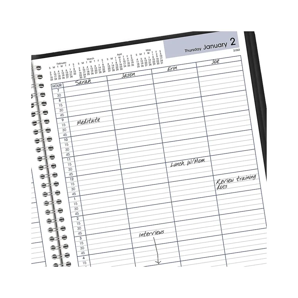 2025 AT-A-GLANCE DayMinder 8" x 11" 4-Person Daily Appointment Book, Faux Leather Cover, Black (G560-00-25)