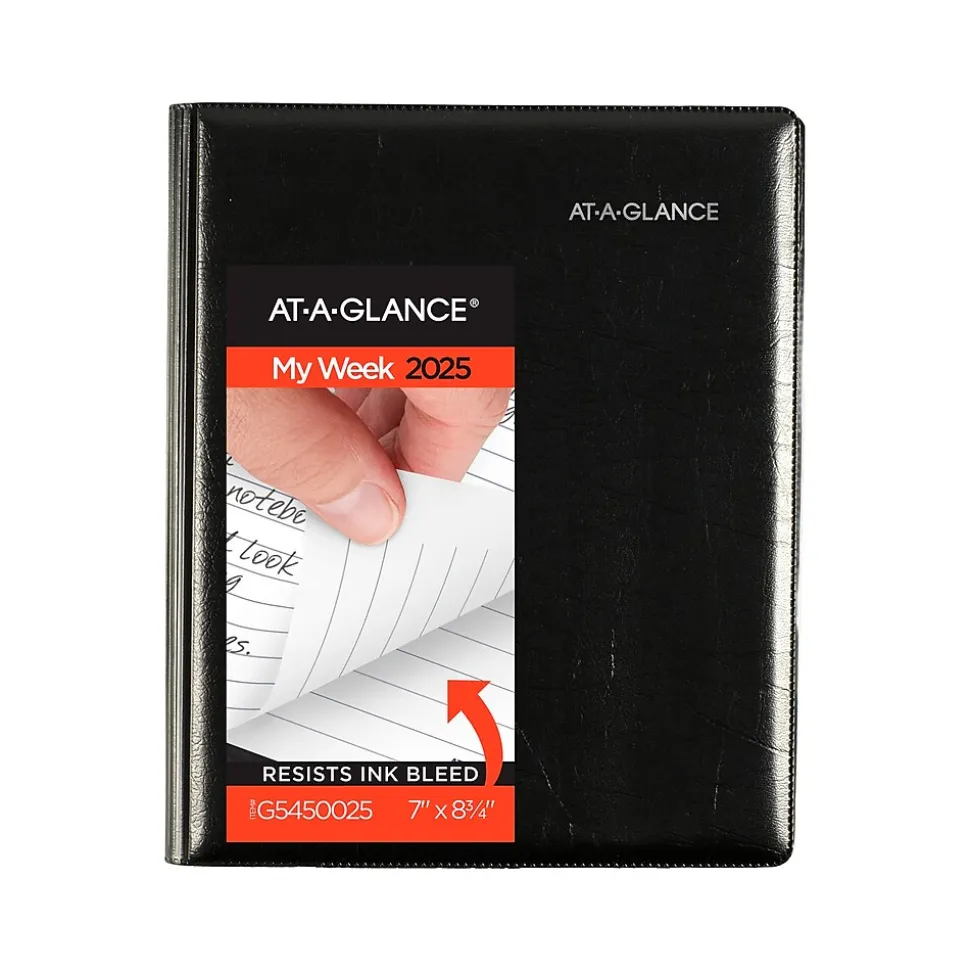 2025 AT-A-GLANCE DayMinder Executive 7" x 8.75" Weekly & Monthly Planner, Faux Leather Cover, Black (G545-00-25)