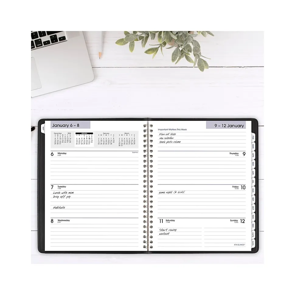 2025 AT-A-GLANCE DayMinder Executive 7" x 8.75" Weekly & Monthly Planner, Faux Leather Cover, Black (G545-00-25)