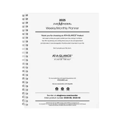 2025 AT-A-GLANCE DayMinder Executive 8.75" x 7" Weekly & Monthly Planner Refill Pages, White (G545-50-25)
