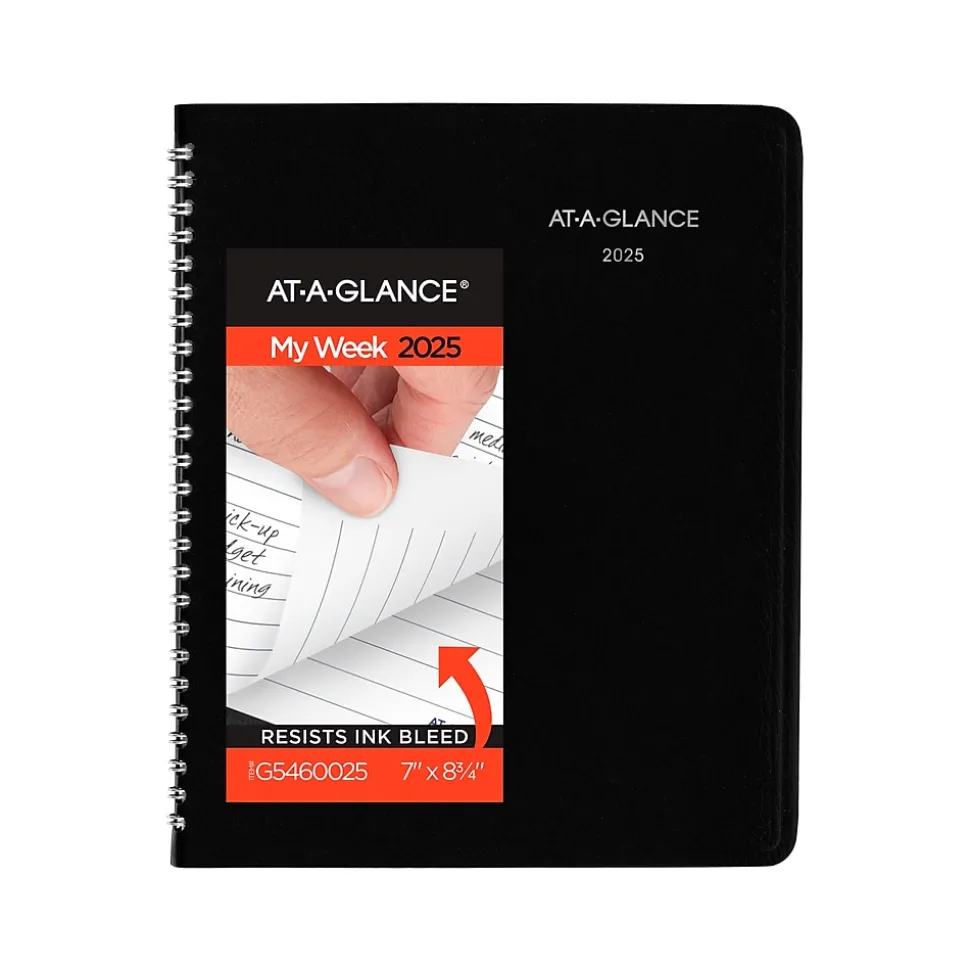 2025 AT-A-GLANCE DayMinder Executive 7" x 8.75" Weekly & Monthly Planner, Faux Leather Cover, Black (G546-00-25)