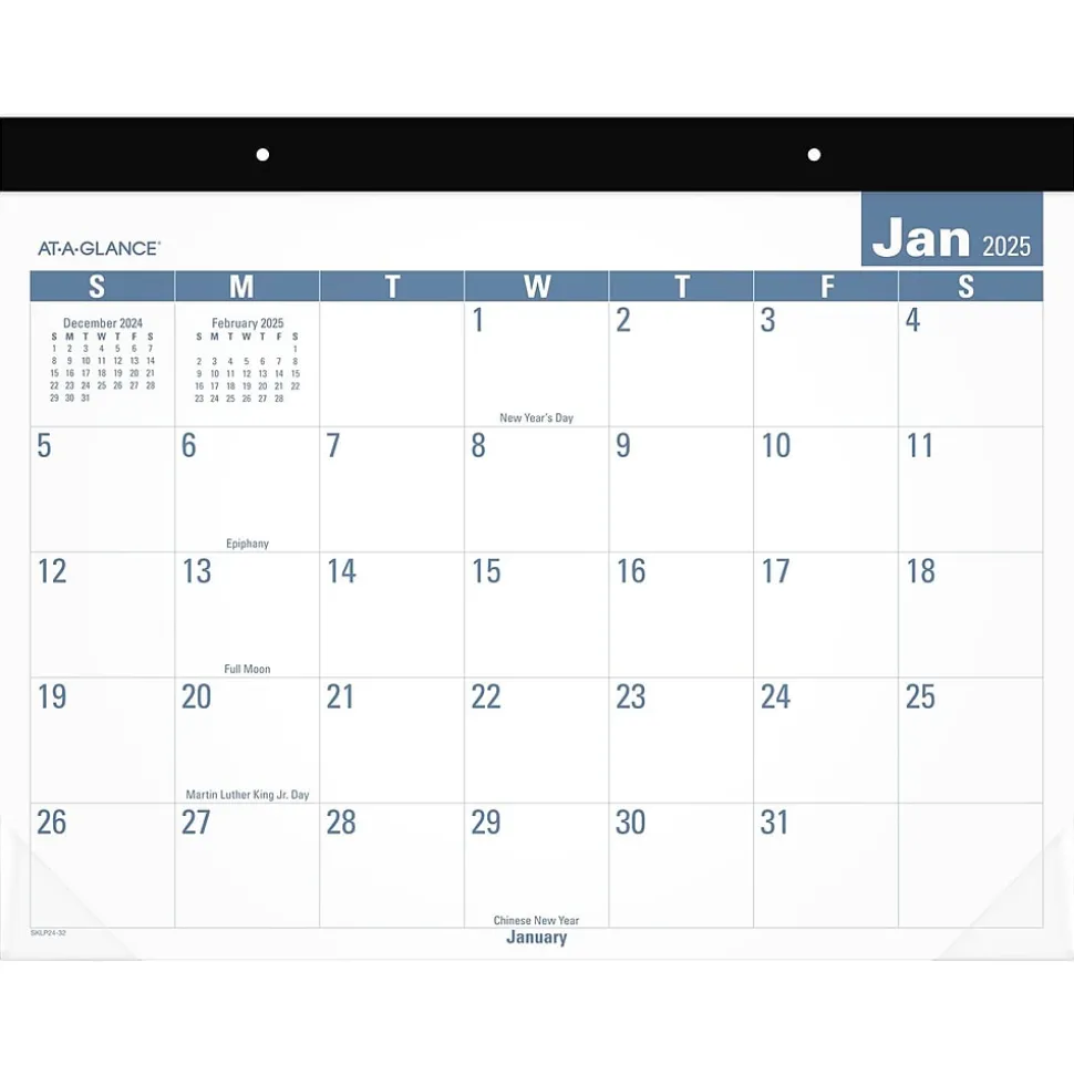 2025 AT-A-GLANCE Easy-to-Read 21.75" x 17" Monthly Desk Pad Calendar, White/Blue (SKLP24-32-25)