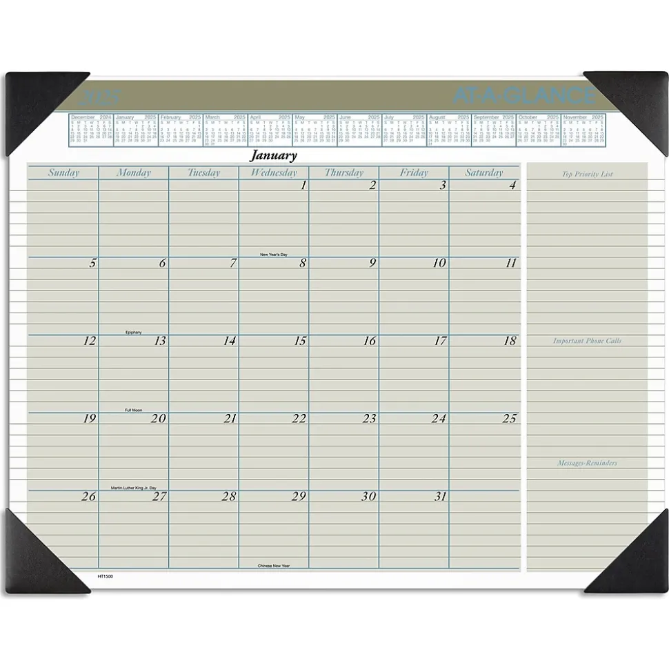 2025 AT-A-GLANCE Executive 21.75" x 17" Monthly Desk Pad Calendar, Green/White (HT1500-25)